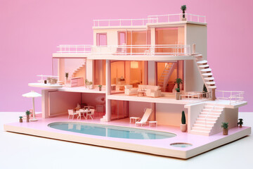 Pink Doll House With Swimming Pool . Сoncept Where To Get A Pink Dollhouse, Unique Features Swimming Pool Offers, Essential Furnitureaccessories Needed, How To Style The Dollhouse Interior