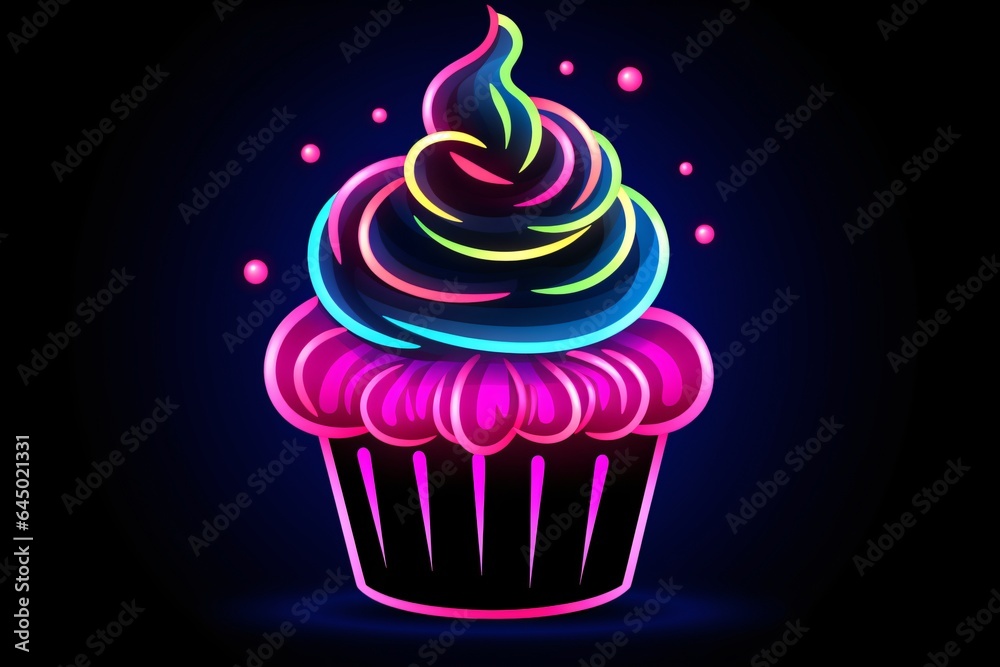 Wall mural Graphic neon icon for a cupcake or a bakery shop