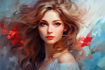 Fototapeta premium Painting of a cute girl