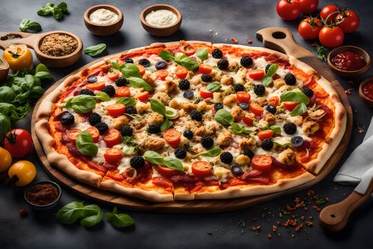 An image of a gluten-free pizza with a crispy cauliflower crust and a variety of toppings.