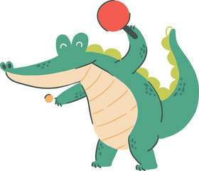 Crocodile play table tennis . Cute cartoon characters . Hand drawn style . PNG .