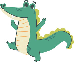 Crocodile . Cute cartoon characters . Hand drawn style . PNG .