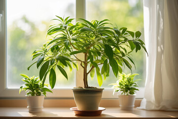 green plant on a window sill