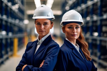 two female factory workers standing together