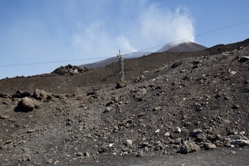 Etna national park panoramic view of volcanic landscape with crater, Catania, Sicily
