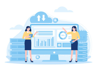 Web hosting, online database storage technology concept flat illustration