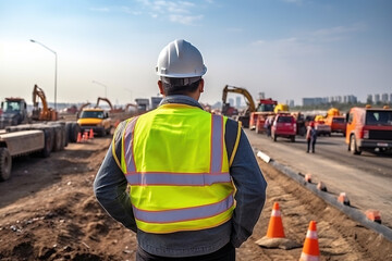 Obraz premium An engineering inspected the structure road construction work at road construction. Civil Engineer at expressway under construction.