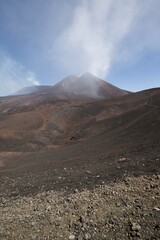 Etna national park panoramic view of volcanic landscape with crater, Catania, Sicily