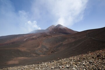 Etna national park panoramic view of volcanic landscape with crater, Catania, Sicily