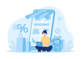 Online store promotion, discount concept flat illustration
