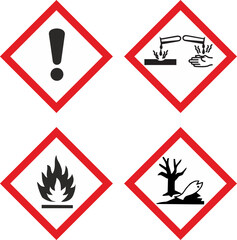 ICONS, CLP SIGNS CORROSIVE DANGER AQUATIC CAUTION FLAMMABLE