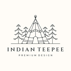 teepee traditional line art logo vector minimalist illustration design, ethnic tipi logo design
