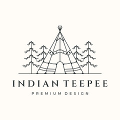 teepee traditional line art logo vector minimalist illustration design, ethnic tipi logo design © Asnada