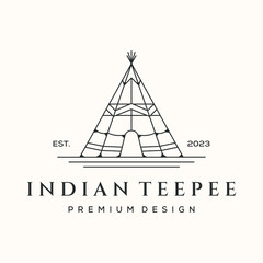teepee tent house line art logo vector minimalist illustration design, traditional tipi logo design © Asnada
