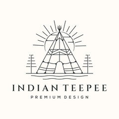 teepee nature line art logo vector minimalist illustration design, natural tipi view symbol design © Asnada