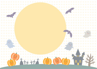 満月と星模様のハロウィン背景イラスト（白背景）