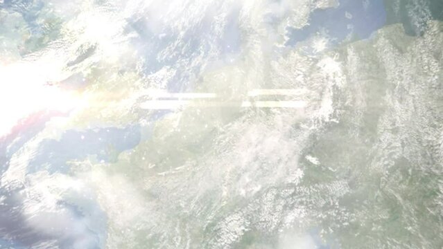 Zoom in from space and focus on Frechen, Germany. 3D Animation. Background for travel intro. Elements of this image furnished by NASA