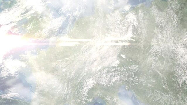 Zoom in from space and focus on Frankenthal, Germany. 3D Animation. Background for travel intro. Elements of this image furnished by NASA