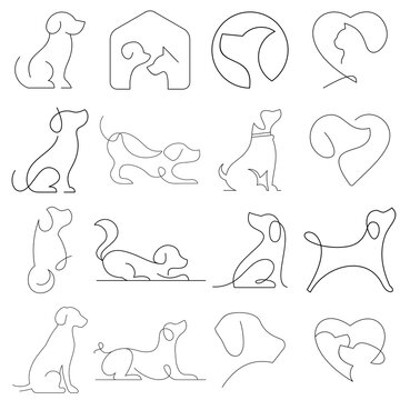 set dog logo line style outline icon designs vector illustration art monoline simple logo
