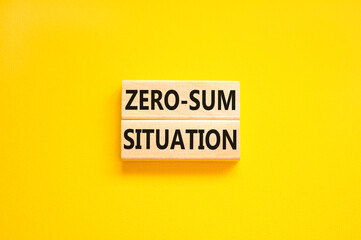 Zero-sum situation symbol. Concept words Zero-sum situation on beautiful wooden blocks. Beautiful yellow table yellow background. Business psychology zero-sum situation concept. Copy space.