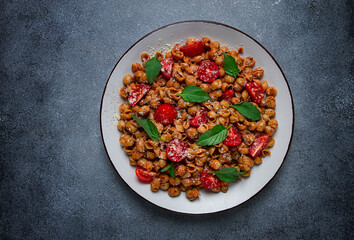 Tuscan pasta with smoked paprika and basil,parmesan cheese, Italian traditional cuisine,