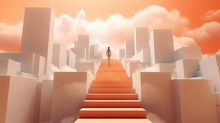 Success choice hope way and freedom concept idea, conceptual painting, fantasy artwork, a woman with surreal stairs. Generative AI image weber.