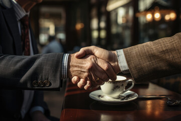 A close-up of a person's hand networking with other expatriates for support and advice. Generative Ai.