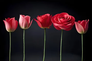 Fototapeten red roses flowers in two lines with black background © Safdar