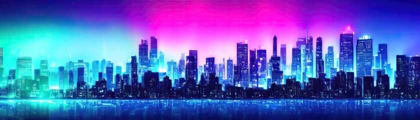 Night city landscape with skyscrapers. Night cityscape with highrise buildings and skyscrapers, AI Generated