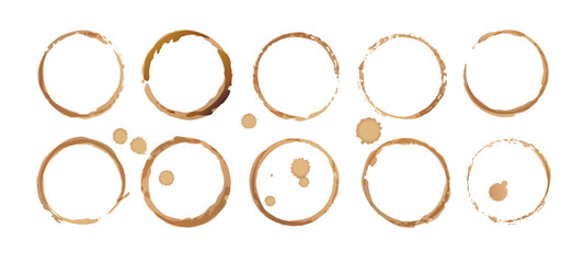 Vector coffee cup stains, Isolated On White Background, tea ring stamps Illustration