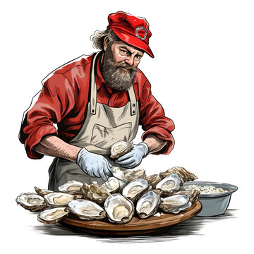 Clipart Of A Chef Expertly Shucking Oysters For A Seafood Platter Generative AI