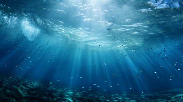 Underwater background with water bubbles and undersea