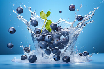 Close up photography of delicious juicy sweet forest blueberries with water droplets generative AI concept