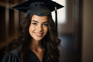 Picture of a charming beautiful happy student celebrating university graduation generative ai concept