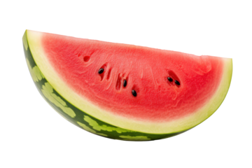 Half slice Watermelon isolated on transparent background, ripe tropical natural fruit concept, Healthy food with high of vitamin and minerals. Freshness of juicy fruit.
