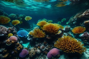 Naklejka na ściany i meble An artistic representation of a coral reef teeming with marine life