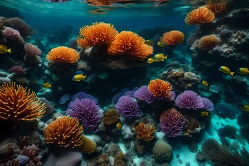 Naklejka na ściany i meble An artistic representation of a coral reef teeming with marine life