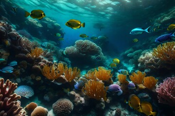 Obraz na płótnie Canvas An artistic representation of a coral reef teeming with marine life