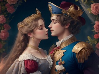 Happy and romance prince and princess, vintage background - obrazy, fototapety, plakaty