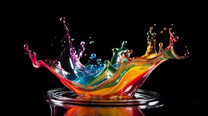 A burst of colored liquid emerging from a splashing water drop, creating a dynamic and captivating display of motion