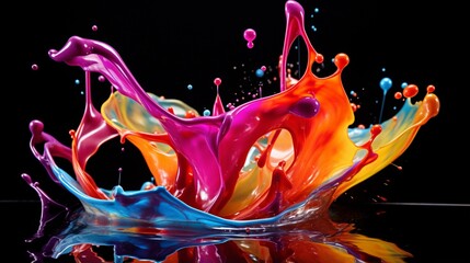 A burst of colored liquid emerging from a splashing water drop, creating a dynamic and captivating display of motion
