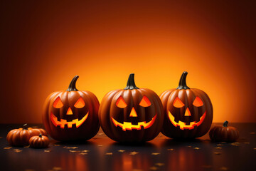 Fototapeta premium Halloween background from pumpkins on orange