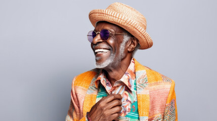 Obraz premium A joyful Afro senior man marks his birthday in a studio setting. Generative AI