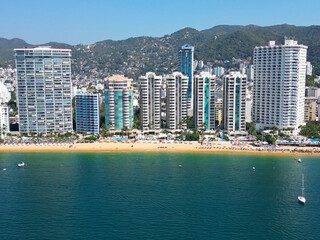 Aerial Perspective: Acapulco Beach with Hotel Overlooking the Shoreline