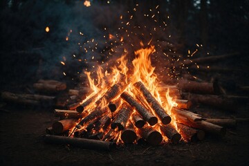 Campfire fire flames and sparkes. ai generative