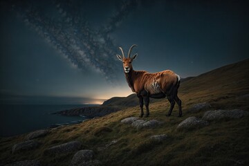 mountain goat in natural environment. ai generative - obrazy, fototapety, plakaty
