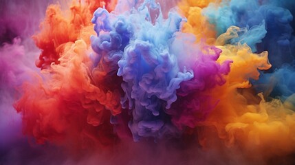 A burst of colored smoke frozen in mid-air, creating an ethereal and dreamlike atmosphere