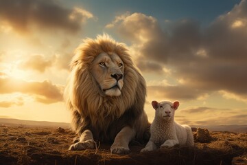 a lion and a lamb living in harmony. Strength and Power. Lion of Judah