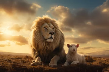 Fototapeten a lion and a lamb living in harmony. Strength and Power. Lion of Judah © ana