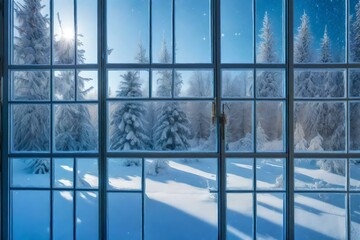 Frosted windowpanes with Christmas scenes
